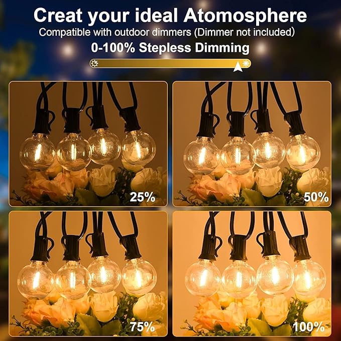 150ft Outdoor String Lights Waterproof/Connectable/Dimmable LED Shatterproof Bulbs,UL Listed Globe G40 String Lights Outside Lighting for Patio Backyard Cafe Party Wedding Garden