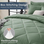 HEVUMYI Sage Green Queen Comforter Set - 7-Piece All Season Bed in a Bag Queen, Ultra Soft Bedding Set with Comforter, Flat Sheet, Fitted Sheet, Pillowcases, Pillow Shams, Sage Green