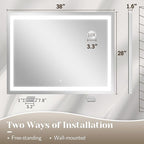 FENNIO Large Vanity Mirror with Lights，38" x 28" LED Makeup Mirror，Hollywood Mirror with 3 Color Modes & Adjustable Brightness，Vanity Mirror Square White