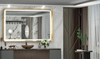 Hasipu 40×30 Inch LED Bathroom Mirror with Lights, Gold Metal Framed Bathroom Lighted Mirror for Vanity Shaving, Rectangle Wall Mounted Mirror, Anti-Fog, Dimmable, 3 Colors (Horizontal/Vertical)