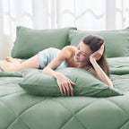 HEVUMYI Light Green Full Comforter Set - 7-Piece All Season Bed in a Bag Full, Ultra Soft Bedding Set with Comforter, Flat Sheet, Fitted Sheet, Pillowcases, Pillow Shams