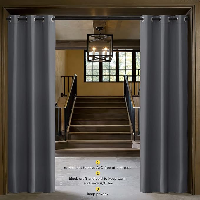 NICETOWN Doorway Curtain Privacy, Door Cover Curtain, Sound Reducing Winter Insulated Thermal Room Darkening Blackout Curtains for Bedroom, 80 inch Length (1 Panel, 2.8ft Wide by 6.7ft Long, Gray)