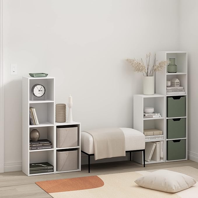 Furinno PASIR Book Shelf, 5-Tier Modern Bookshelf, Open Shelves Bookcase 9" x 12" x 52", for Living Room, Bedroom, Home Office, White
