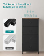 SONGMICS Dresser for Bedroom, Fabric Dresser with 4 Drawers, Metal Frame, Small Chest of Drawers, Black and Rustic Brown ULTS314B01