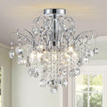 WUZUPS Crystal Chandelier Flushmount Ceiling Light Modern Lighting Fixture for Bedroom Hallway Bar Kitchen Bathroom, H 17.5'' x W 19.3'', E12 Base, Chrome