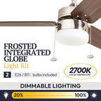Prominence Home Reston, 42 Inch Modern Farmhouse LED Ceiling Fan with Light, Pull Chain, Dual Mounting Options, Dual Finish Blades, Reversible Motor - 51014-01 (Brushed Nickel)