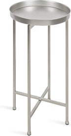 Kate and Laurel Celia Round Metal Foldable Accent Table with Tray Top, 14" x 14" x 25.75", Silver