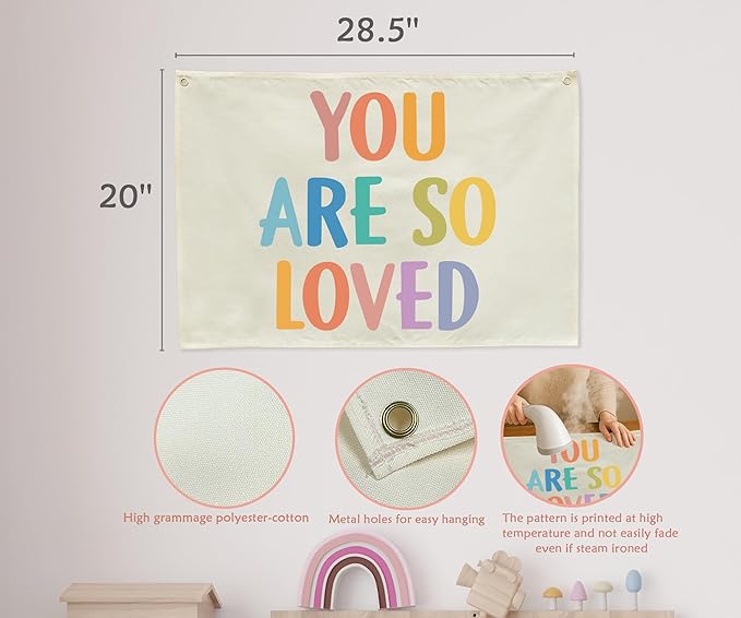You Are So Loved-Nursery Rectangular Canvas Banner-Boho Flag Wall Sign Decor for Toddler Boy Girl Kids,Baby Room Above Crib Bedroom Playroom Reading Room Decor-Baby Shower Birthday Christmas Gift