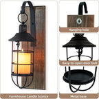 Wall Sconces Candle Holder: Set of 2 Farmhouse Wall Lantern Decor Wood Brown Decorations Indoor for Living Room Front Door Porch