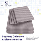 Cal King Size Bed Sheets - 6 Piece 1500 Supreme Collection Fine Brushed Microfiber Deep Pocket California King Sheet Set Bedding - 2 Extra Pillow Cases, Great Value, California King, Pinstripe Gray