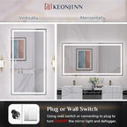 Keonjinn 55 x 30 Inch Bathroom LED Mirror, Oversized Lighted Bathroom Mirror, UL Listed LED Driver, HD Tempered Glass, Easy Installation, Anti-Fog, Memory Dimmable 6000K, CRI 90+(Horizontal/Vertical)