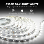 dalattin White LED Strip Lights, 20ft Dimmable Super Bright 24V Led Tape Light 6500K 360 LEDs Lights for Bedrooms, Mirror, Kitchen, Home Decoration Daylight White