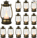 12Pcs Mini Lantern for Halloween Decor, 6Inch Small Lanterns for Western Garden Camping Party Decorations, Vintage Candleholders Table Centerpiece, Forest Christmas Wedding Decorations (Brass)