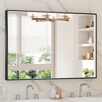 40x28 Inch LED Bathroom Mirror, Black Metal Framed Lighted Mirror for Bathroom, Wall Mouted LED Vanity Mirror with Lights, 3 Colors and Stepless Dimmable, Anti-Fog, Memory