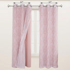 BONZER Mix and Match Curtains - 2 Pieces Branch Print Sheer Curtains and 2 Pieces Blackout Curtains for Bedroom Living Room Grommet Window Drapes, 37x84 Inch/Panel, Blush, Set of 4 Panels
