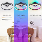 Ceiling Fans with Lights - Modern Flush Mount Ceiling Fan,16" RGB Dimmable LED Enclosed Ceiling Fans,Low Profile Bladeless LED-RGB Ambient Light for Bedroom Kids Room Party（Black）