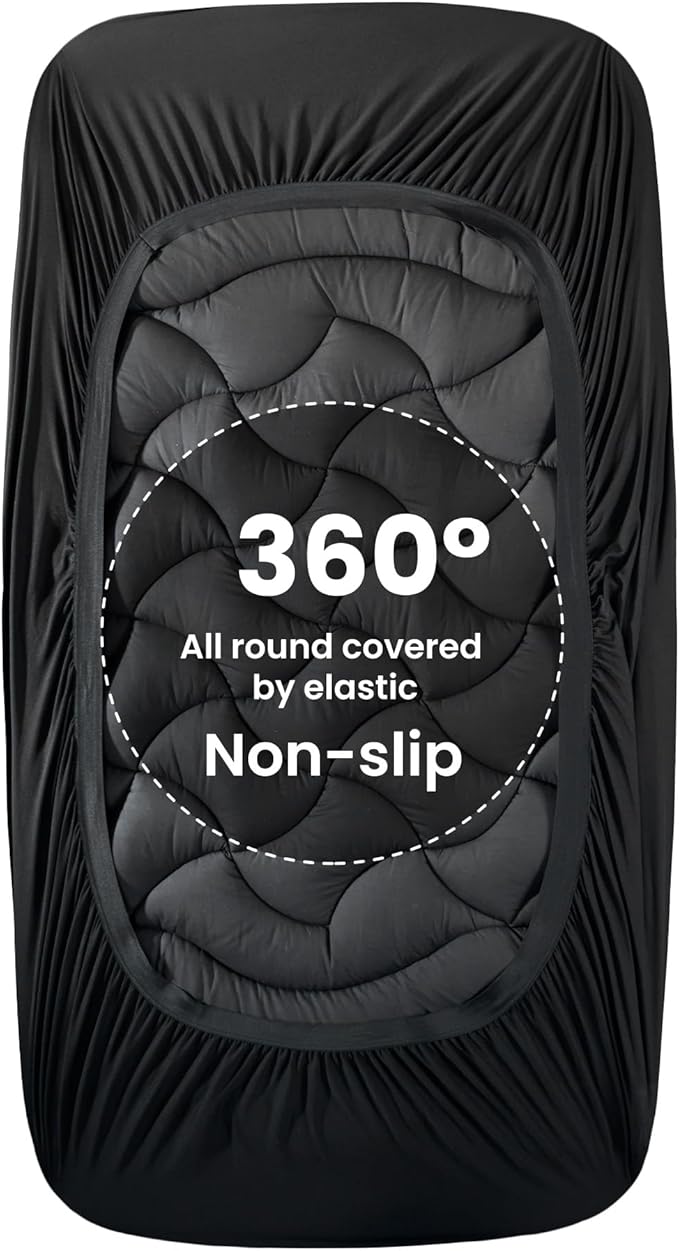 SLEEP ZONE Cooling Twin Mattress Topper for Single Bed, Premium Zoned Cool Mattress Pad Cover, Padded Mattress Protector Breathable Washable, Deep Pocket 8-21" (Black, Twin)