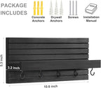 Decorative Key Holder for Wall with Shelf, Entryway Shelf with Hooks Holds Leashes, Jackets and Glasses – Sturdy Wood Keyholder Entrance Hanger with Mounting Hardware (Black, Medium)