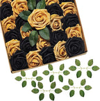 Black and Gold Flowers Artificial Roses for Centerpieces, 50PCS Fake Flowers for Wedding Decorations Bouquets Baby Shower Centerpieces Home Decor Arrangements Party