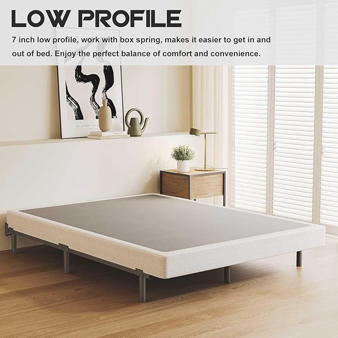 California King Size Bed Frame, 7 Inch Metal Basics Bed Frame,Low Profile Base for Box Spring, 9-Leg Support, Noise-Free, Easy Assembly, Black