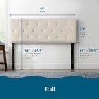 Lucid Mid-Rise Upholstered Headboard - Diamond Tufted - Padded Polyester - Adjustable Height from 34” to 46” - Easy Assembly - Bed Frame or Wall Mount - Sturdy - Pearl - Full / Full XL Size