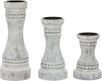 Deco 79 Wood Solid Candle Holder, Set of 3 12", 9", 7"H, Gray