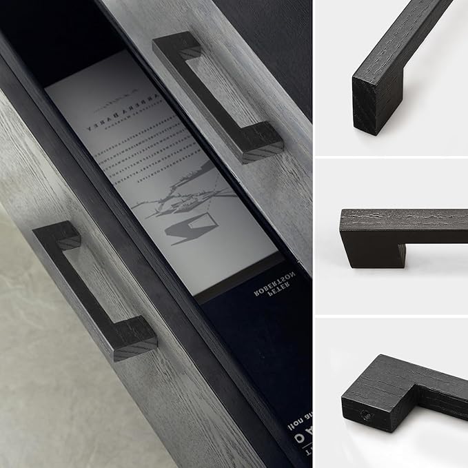 Black Square 7-1/2in 4 pcs Wooden Drawer Pulls Handle pulls for cabinets Kitchen Cabinet Drawer pulls Cabinet Door Pull