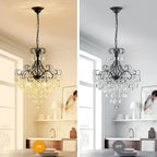 WUZUPS Crystal Chandelier 5-Light Pendant Ceiling Light Modern Lighting Fixture for Dining Room Hallway Bedroom Kitchen Bathroom, H 22.4" x W 18.3", E12 Base, Black