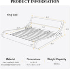 SHA CERLIN King Size Platform Bed Frame - Stylish Low Profile Design, Ergonomic Faux Leather Headboard, No Box Spring Needed, Modern Sleigh Bed, White