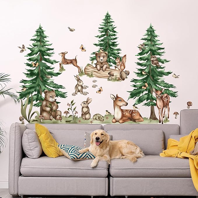 Jungle Animal Wall Stickers Forest Safari Wall Decals Kid Room Nursery Baby Bedroom Décor (Cedar Tree Animals)