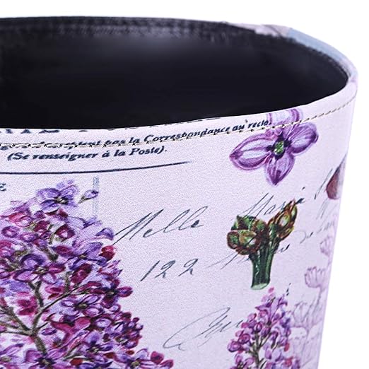 10L/2.64 Gallon Trash Can Waterproof PU Leather Flowers Pattern Wastebasket Paper Basket Dustbin Garbage Bin - (Type 7)