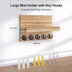 Key Holder for Wall, Decorative Key and Mail Holder with Shelf Has Large Key Hooks for Bags, Coats – Paulownia Wood Key Hanger with Mounting Hardware (9.8”W x 6.7”H x 4.2”D) (Burnt Wood)