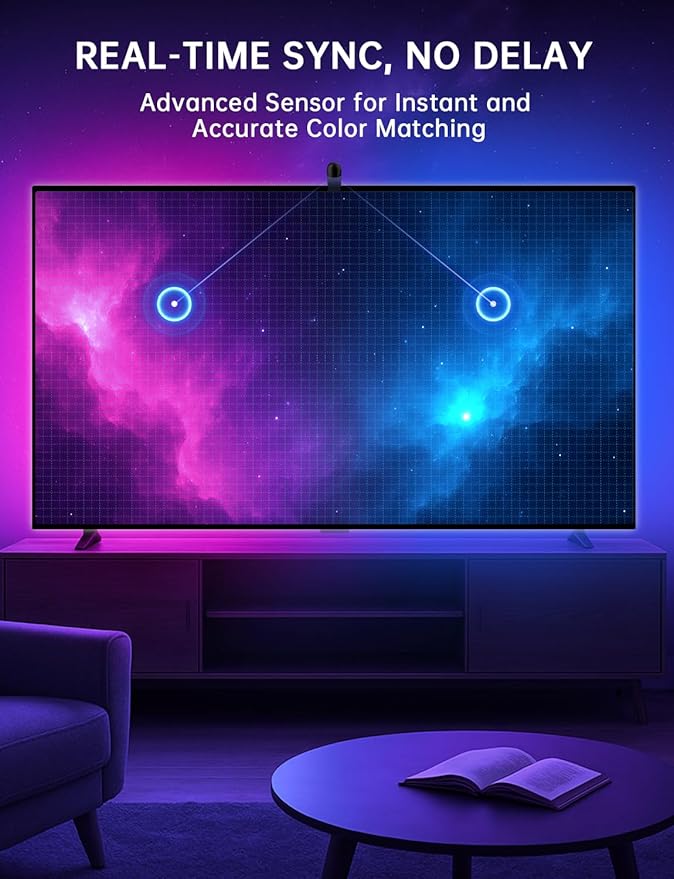 TV LED Backlight, 14.7ft LED Lights for 55-65 Inch TVs, Smart App Control TV Lights That Change with TV, USB-C Powered, RGB LED Strip Lighting Sync to Screen