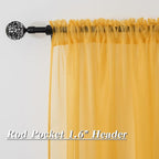 HUTO Gold Yellow Sheer Curtains 63 Inches Long for Living Room Rod Pocket Top Window Sheer Panels Curtains for Bedroom 2 Panels