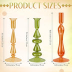 Mumufy 3 Pcs Thanksgiving Glass Candlestick Holders Thanksgiving Ball Shaped Glass Taper Candle Holder Amber Olive Honey Gold Fall Candle Stick Vase Decor for Holiday(9.1, 9.5, 10.6 inch,Cute)