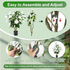 Faux Outdoor Plants 2 Pcs - 39’’ Artificial Camellia Tree Potted with White Flowers, Artificial Plants Outdoor Porch Front Door Garden Indoor Office Home Wedding Decor Housewarming Gift