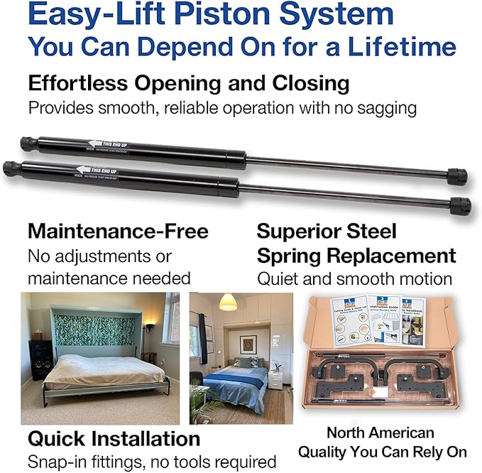 Queen Size DIY Murphy Bed Hardware Kit – Horizontal Wall bed for Space-Saving -Budget-Friendly DIY Setup -Made in USA-Hide Away Design with Horizontal Murphy Bed Queen - Bed Lift Mechanism - Pull Down