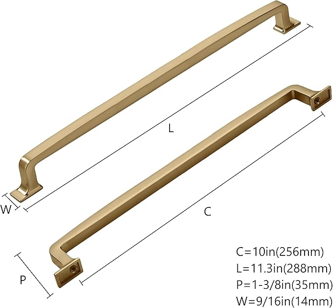 Khtumeware 6 Pack 10 Inch Cabinet Handles - Brushed Brass & Gold Drawer Pulls for Kitchen Cabinets