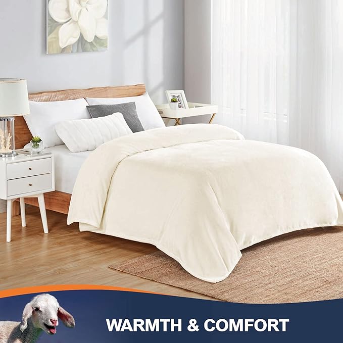 Walensee Fleece Blanket Plush Throw Fuzzy Lightweight (Twin Size 60x80 Cream) Super Soft Microfiber Flannel Blankets for Couch, Bed, Sofa Ultra Luxurious Warm and Cozy for All Seasons