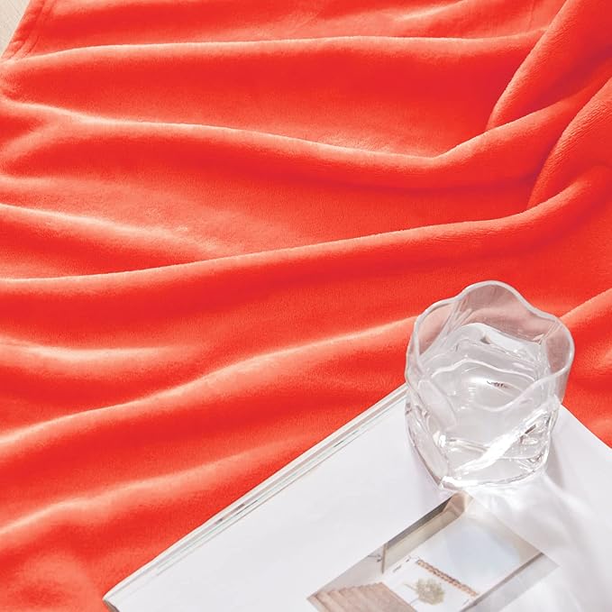 Exclusivo Mezcla Extra Large Fleece Throw Blanket for Couch, Sofa, 300GSM Super Soft and Warm Blankets, Coral Orange Throw All Season Use, Cozy, Plush, Lightweight, 50x70 Inches