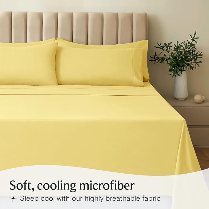 LuxClub 5 PC Sheet Set Bed Sheets Deep Pockets 16" Eco Friendly Wrinkle Free Cooling Machine Washable Hotel Bedding Silky Soft - Lemon Split King