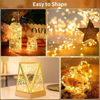 GDEALER 2 Pack Fairy Lights 20 Ft 60 Led Battery Operated Christmas Lights with Remote Waterproof Silver Wire Twinkle Lights 8 Modes Fairy String Lights for Party Bedroom Decorations- Warm White