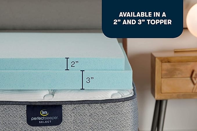 Serta ThermaGel Cooling, Pressure-Relieving Memory Foam Mattress Topper, 2 Inch, Twin, Blue