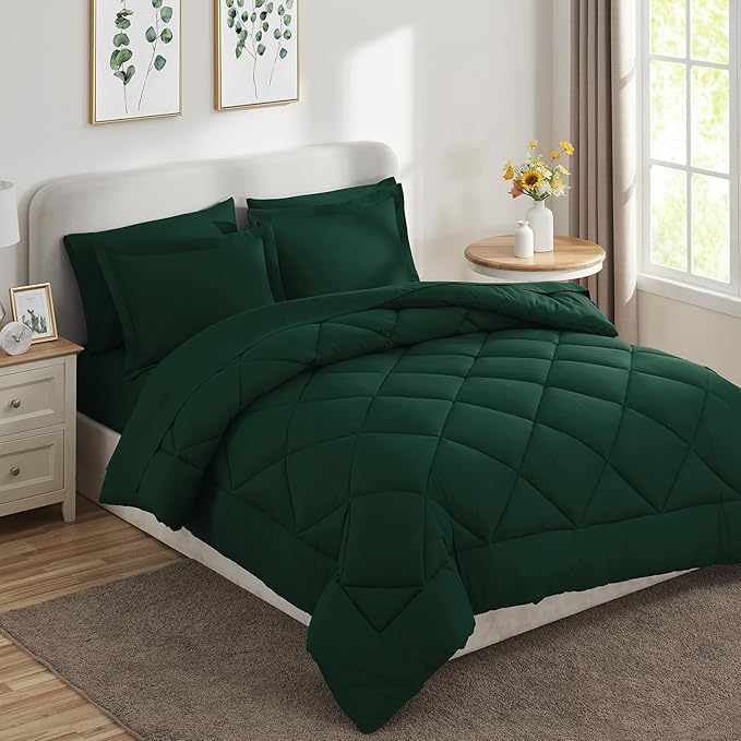 CozyLux Full Size Comforter Sets Emerald Green - 7 Pieces Bed in a Bag Full, Luxury Soft Bed Set for All Seasons, Bedding Set with Down Alternative Comforter, Sheets, Pillowcases & Shams