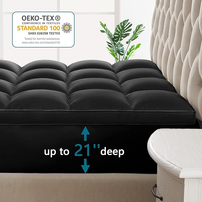 CHOKIT Queen Mattress Topper, Extra Thick Pillow Top Mattress Pad for Back Pain Relief, Cooling Bed Topper Mattress Cover with 8-21 Inch Deep Pocket