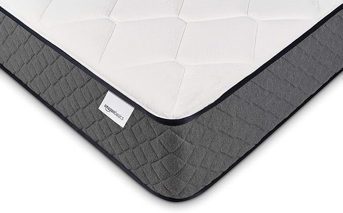 Amazon Basics Memory Foam Mattress, Full Size Mattress, Hybrid, 12 Inch, Medium Feel, Motion Isolation Springs, White/Gray