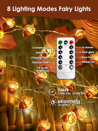Fall Decorations Acorn Fairy Lights Battery Operated with Remote & 8 Modes & Timer, 10ft 30LED Acorn Fall Lights String Harvest Decoration Outdoor Indoor Light for Garland Halloween Thanksgiving Decor