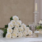 FOTEEWL 60 Pcs Artificial Rose Flower Realistic Faux Silk Roses Stem Fake Roses Bouquet for Flower Arrangement,Wedding Centerpieces,Party,Home Decorations (Beige)