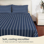 LuxClub 4 PC Cal King Size Sheet Set Bed Sheets, Breathable Luxury Deep Pockets Wrinkle Free Cooling Sheets Machine Washable Hotel Bedding (Cal King, Striped Navy)