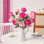 Serwalin 20pcs Artificial Pink & Hot Pink Roses, 4'' Big Flower Head, Fake Velvet Roses, Silk Roses Long Stems Realistic Bouquet for Wedding Parties Table Centerpiece and Home Decor